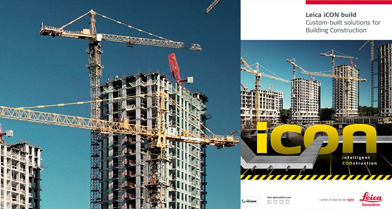 Brochure of Leica iCON build software and supported sensors for building construction.